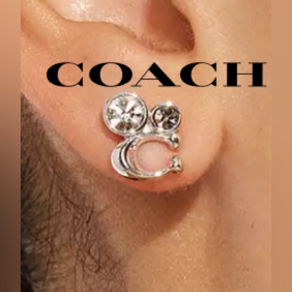 NWT Coach Silver Signature Crystal Cluster Monogram Stud Earrings